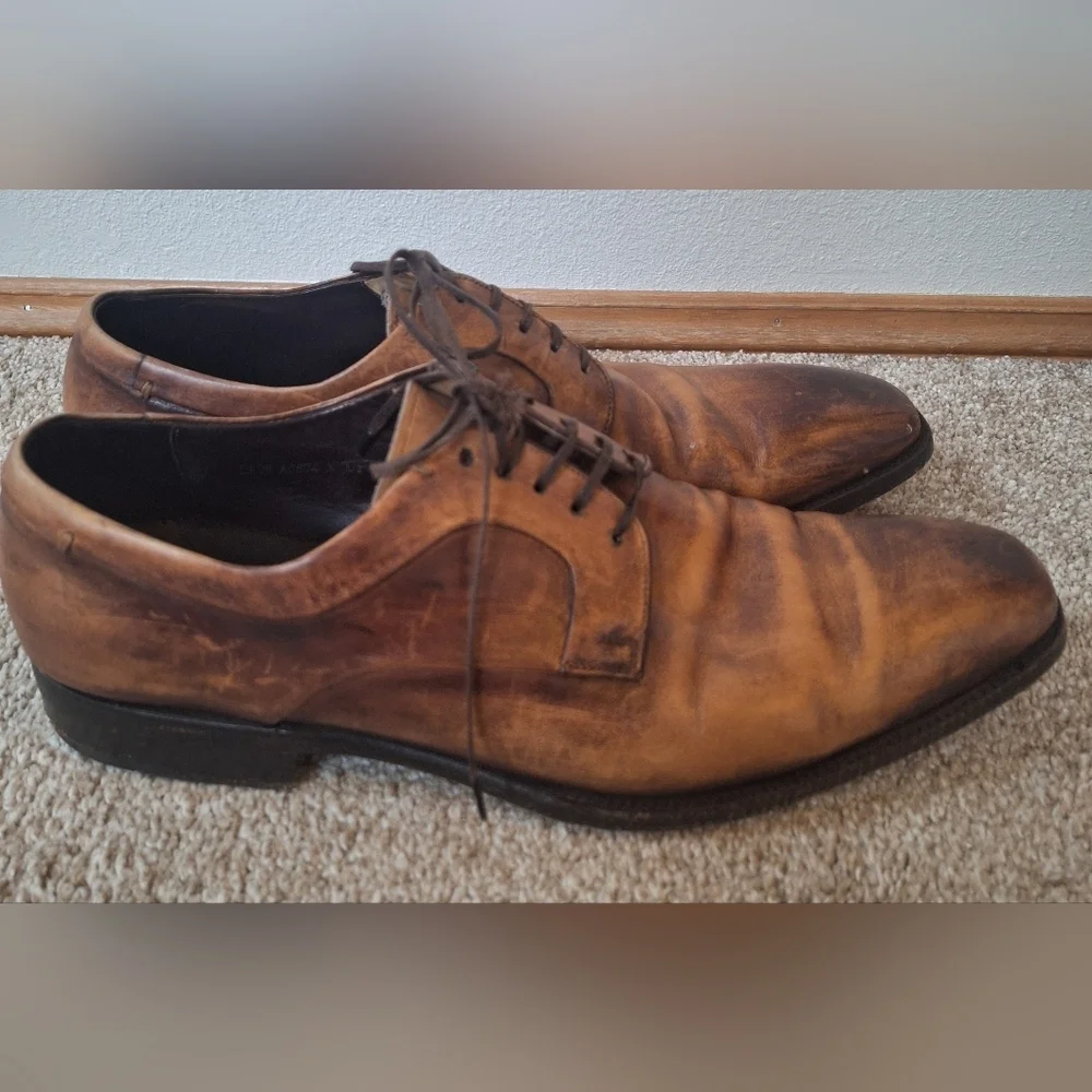 Ermenegildo Zegna XXX Couture Antique Leather Derby Dress Shoes Men's 10.5